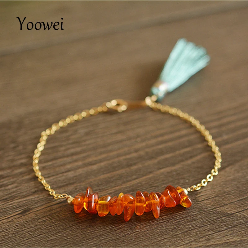 amber chips  tassel bracelet (1)