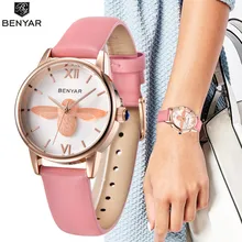 Модные женские часы, Benyar, роскошная фирма, для девушек, 3D пчела, черный, золотой, браслет, часы, женские часы, животное, наручные часы