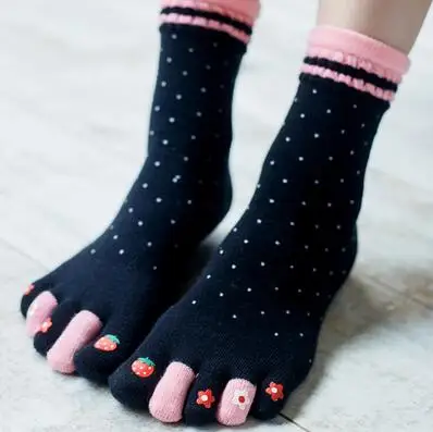 Осень-зима Для женщин девочки Теплый мягкий Цвет, комплекты с рисунками «пять пальцы рук и ног носки Для женщин хлопковые носки X66 - Цвет: Черный