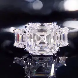 AU750 центр 1ct огранка камня «asscher Cut» Solid 18 к белое золото Moissanite кольцо боковое багет роскошное кольцо лабораторный алмаз обручальное кольцо