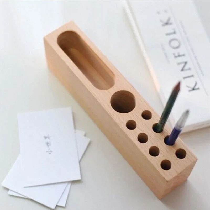 

Natural Beech Wood Office Phone Holder Pen Holder Desktop Storage Multi-function Stationery