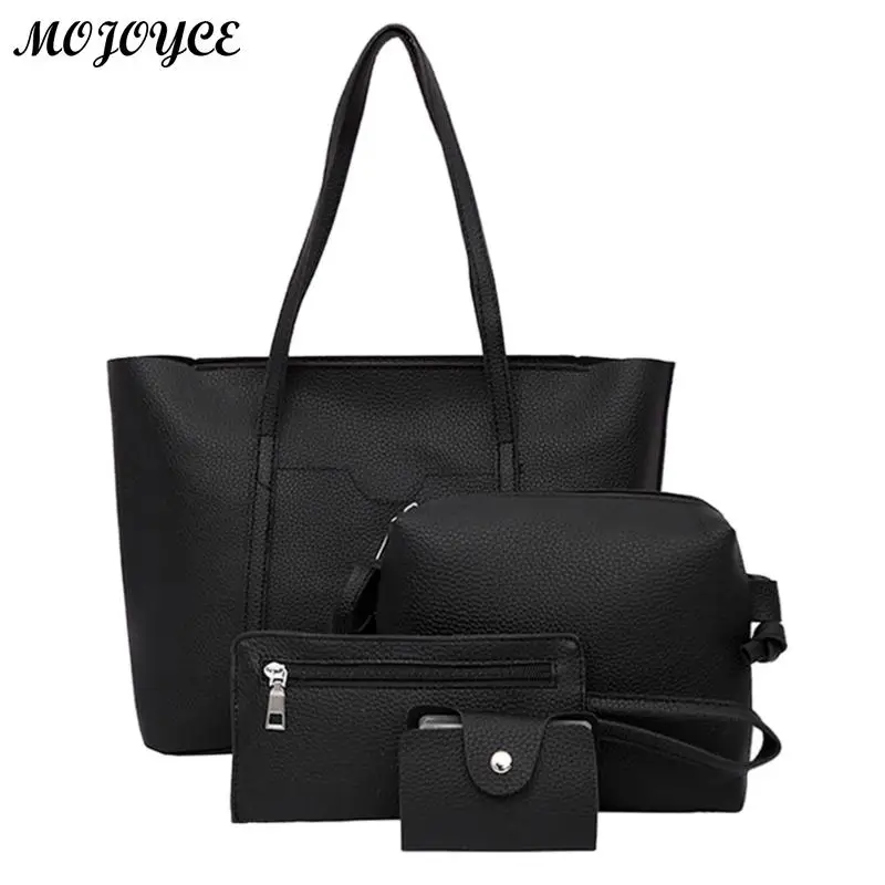 

4 Pcs/set Woman PU Leather Shoulder Bag Female Solid Tote Bags With Casual Messenger Handbags Key Purse bolsa feminina de couro