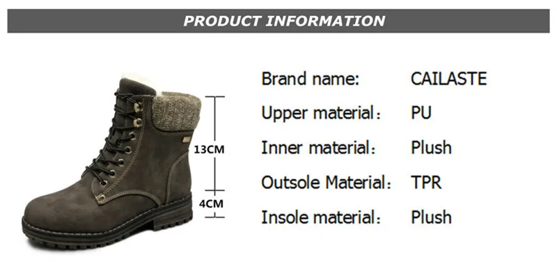 CAILASTE/уличная походная обувь martin; женская обувь для ходьбы с теплым мехом и плюшевой стелькой; женские ботильоны на платформе с круглым носком, на шнуровке, на молнии