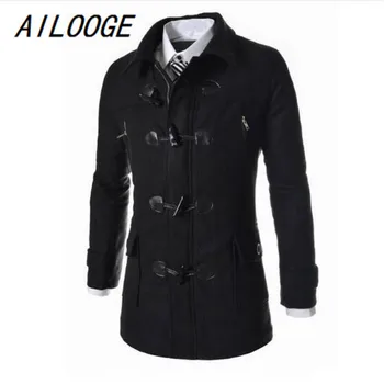 

AILOOGE Winter High Quality Men's Woolen Horn button Coats Casual Overcoat Fashion Wool coat men Windbreaker jacket Peacoat