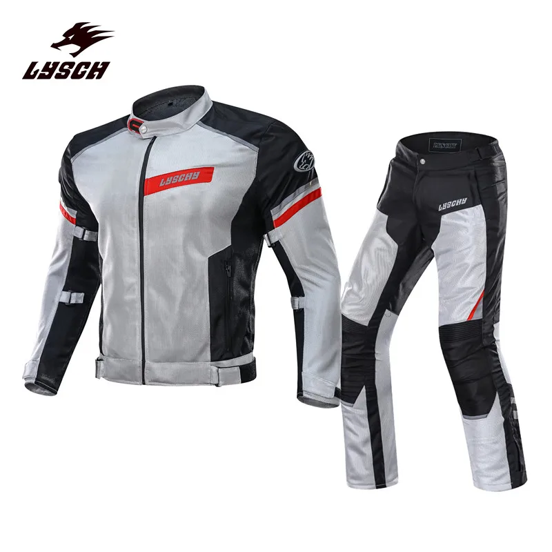 

LYSCH Summer Reflective Motorcycle Jacket Pants Breathable Mesh Mens Motocross Racing Suit Protecciones Moto GP Jackets Pants