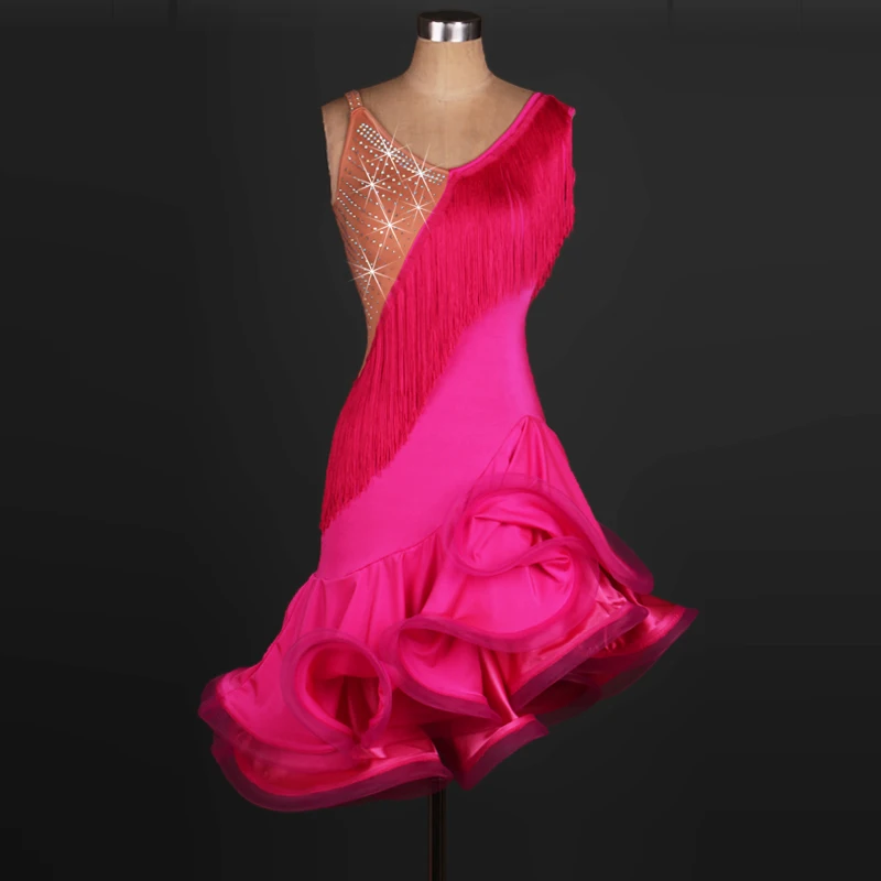 

2016 New style Latin dance costume spandex tassel stones latin dance dress for women latin dance competition dresses 2XS-6XL