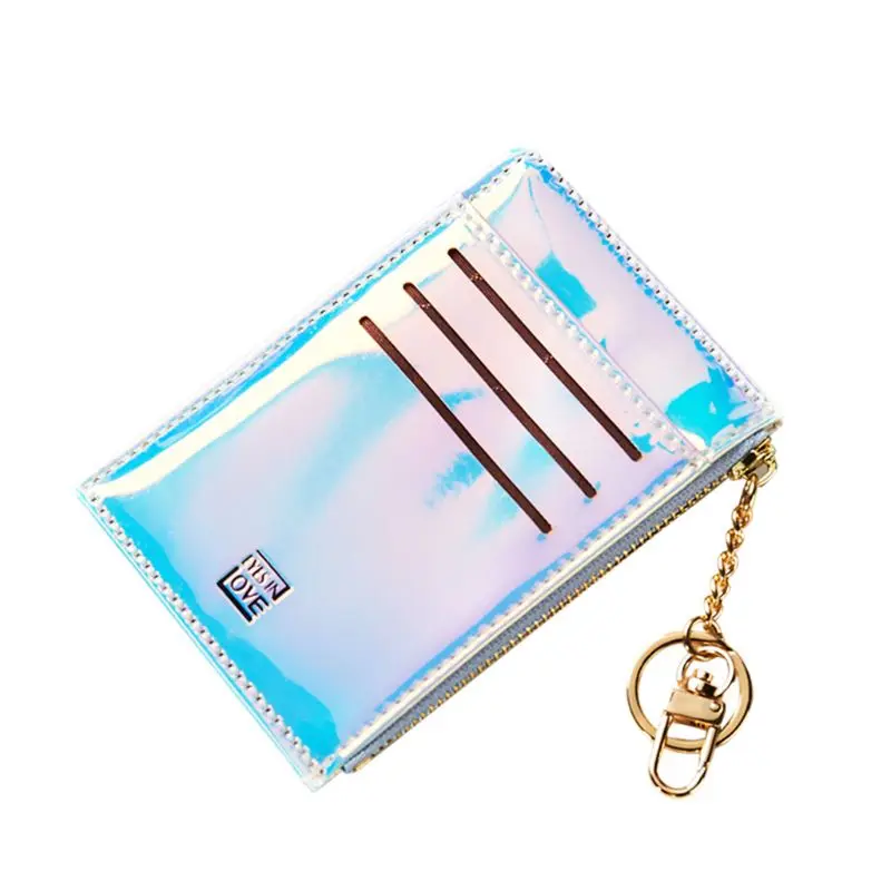 Модные новые 1 шт. дамские маленькие тонкие из искусственной кожи держатель для карт передний карман мини-кошельки Кошелек для женщин девушек с цепочкой для ключей - Цвет: Синий