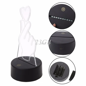 

USB Finger Heart LED Night Light Novelty 7 Colors Changing 3D Desk Table Lamp Home Decor A21_17