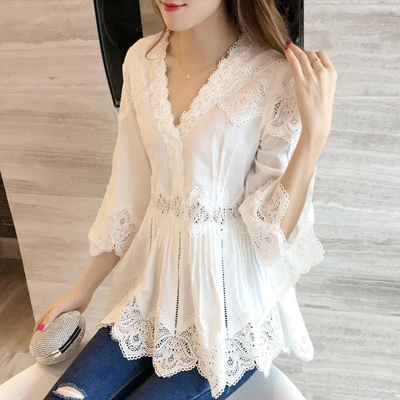 Aliexpress.com : Buy sweet women ruffle blouse shirt v neck lace ...