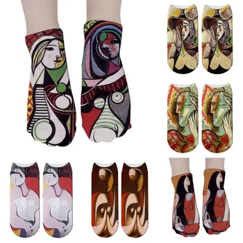 

New 3D Abstract Oil Painting Art Socks Women Novelty Patterned Harajuku Design Retro Socks Funny calcetines mujer 6ZJQ-ZWS44