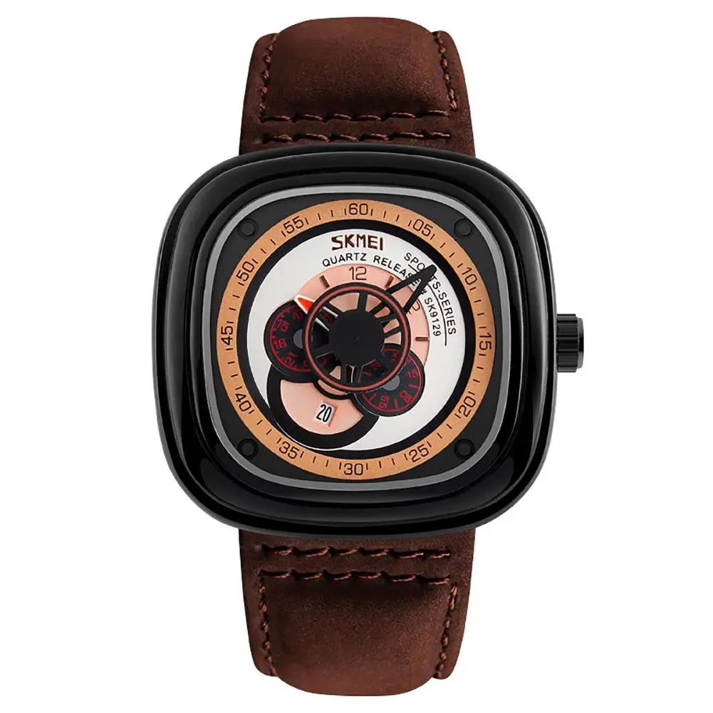 

Men Creative Genuine Leather Square Dial Waterproof Business Quartz Wrist Watch