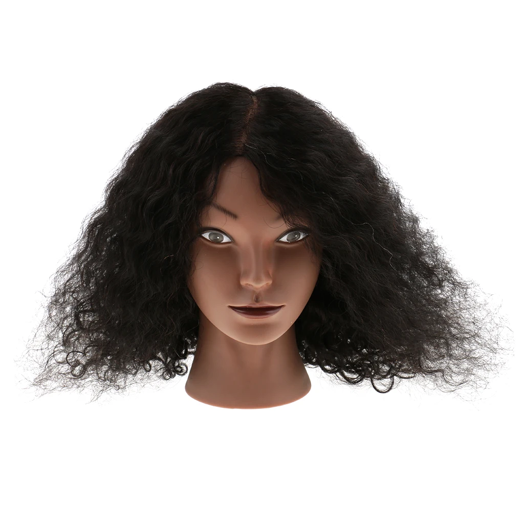 2 Pieces Cosmetology Silicone 100% Human Hair Practice Training Mannequin Head with Clamp Set
