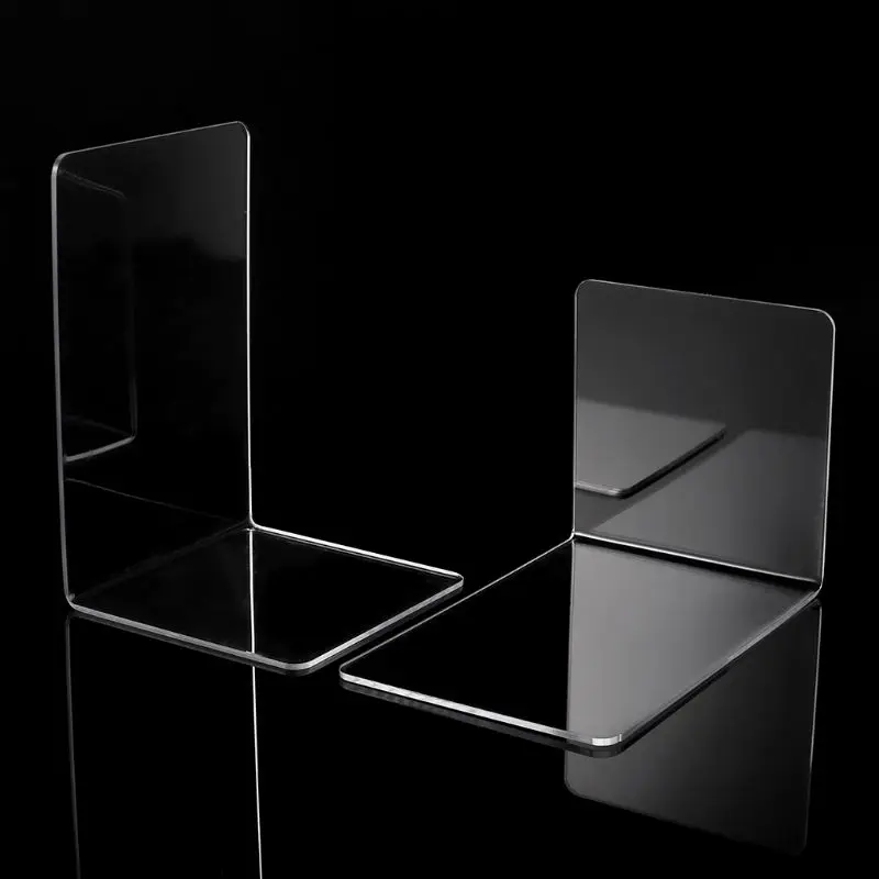 

2Pcs Clear Acrylic Bookends L-shaped Desk Organizer Desktop Book Holder School Stationery Office Supplies