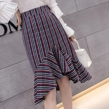 Нерегулярные Русалка Для женщин юбка Высокая Талия плед юбка миди Асимметричная Bodycon Faldas Mujer элегантный saia Миди Повседневное Сарафан