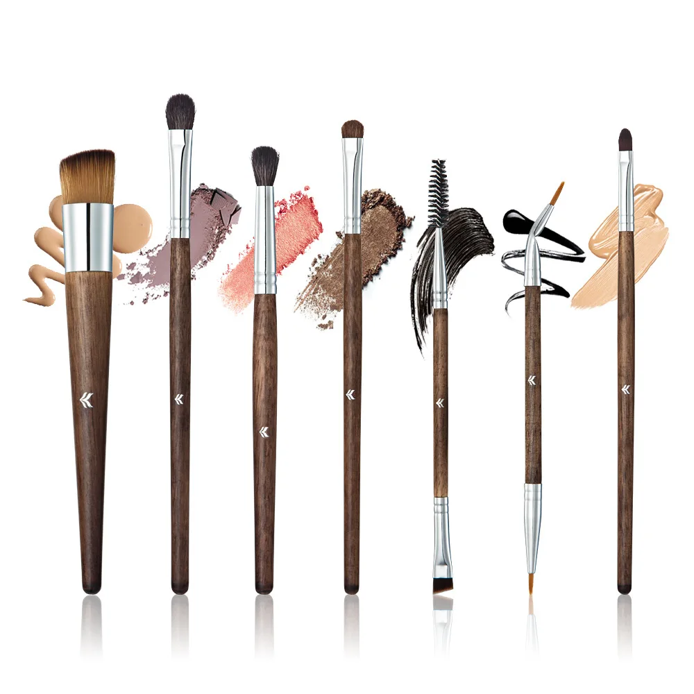 

HUAMIANLI Wooden Handle 7pcs Makeup Cosmetic Brushes Set Powder Foundation Eyeshadow Lip Brush Tool Portable Cosmetic Tool