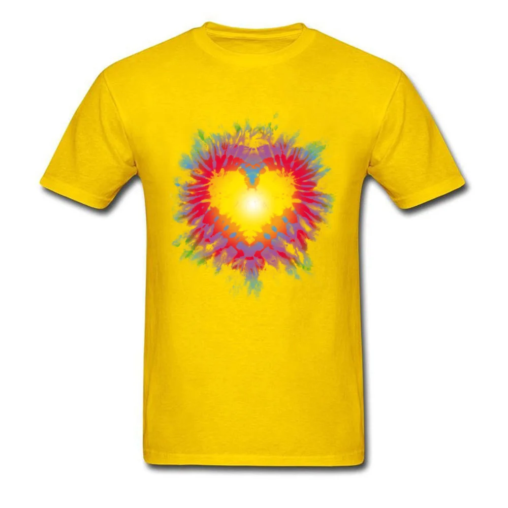 Tie Dye Heart Graphic Leisure Tops Shirts O-Neck ostern Day Pure Cotton Short Sleeve T Shirt for Men Printed On Tee-Shirts Tie Dye Heart yellow