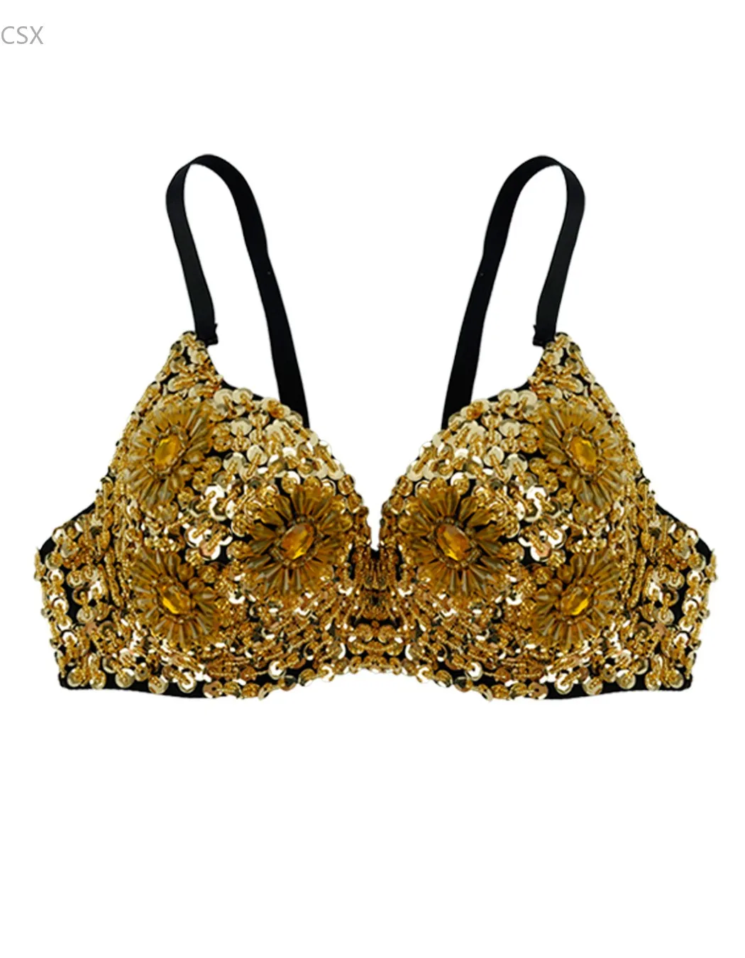 MwOiiOwM Sexy Women's Beaded Sequins Embellished Chrysanthemum Bra B/ C Cup Belly Dance Underwear Push Up 63