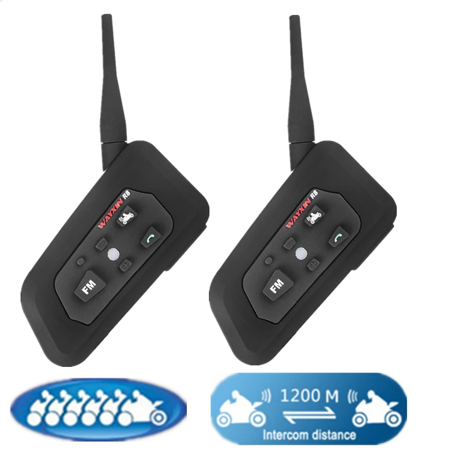 

2PCS 2018 1200M Bluetooth intercom Motorcycle Helmet Headsets Intercom for 6 riders BT Wireless intercomunicador Interphone MP3
