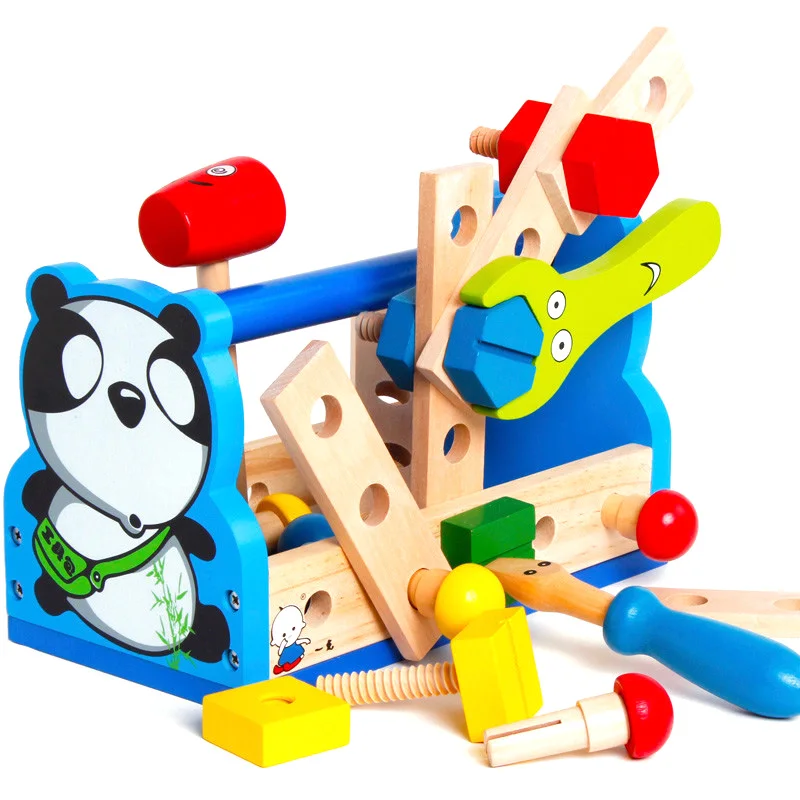 

Children'S Toy Wood Pretend Panda Tool Repair Maintenance Maintenance Learning Education Preschool Training Toys