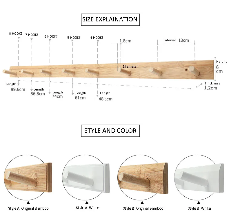 Простой стиль, мебель для спальни, настенная вешалка, Бамбуковая вешалка для одежды, подвесные крючки для гостиной, вешалка для пальто, настенный крючок