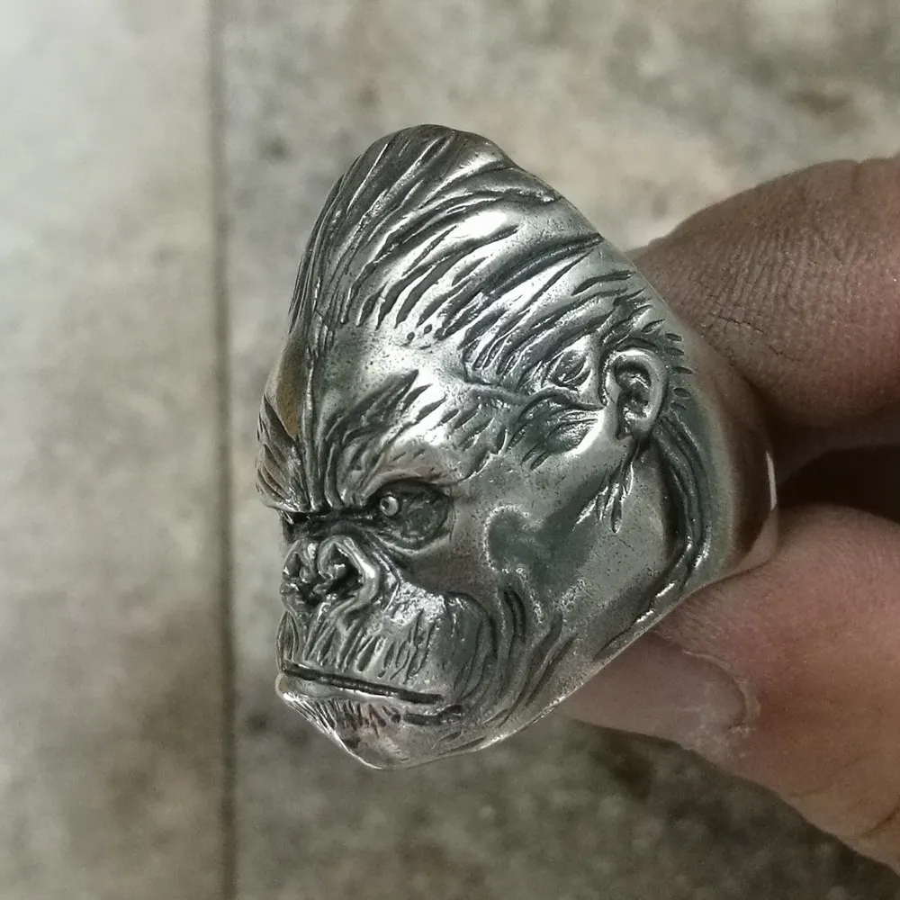 LINSION, 925 пробы, серебряное кольцо King Kong, мужское, байкерское, панк, APE King, кольцо TA117, размер США 7~ 15