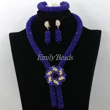 Популярный Королевский синий комплект украшений в африканском стиле нигерийские бусы свадебное ожерелье комплект ювелирных изделий AIJ630