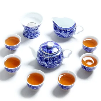 

Jingdezhen Ceramic hand painted blue and white painted gold million kung fu tea cups blue and white porcelain suit handmade