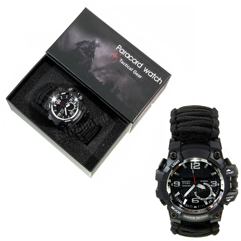 

Multifunctional Outdoor Survival kit EDC Camping Safety Equipment Rescue Rope Bracelet Safety Paracord Watch Compass