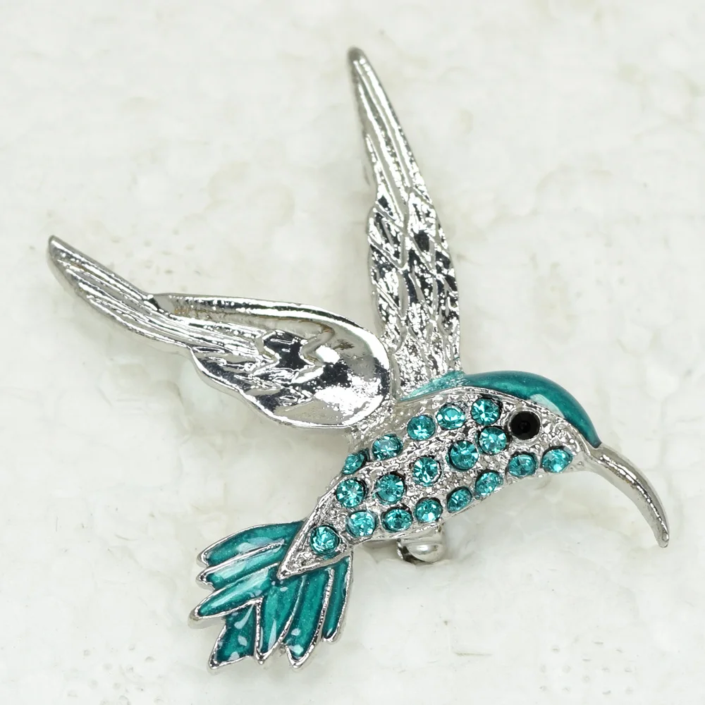 12pcs/lot Wholesale Fashion Brooch Rhinestone Enamel HummingBird Pin