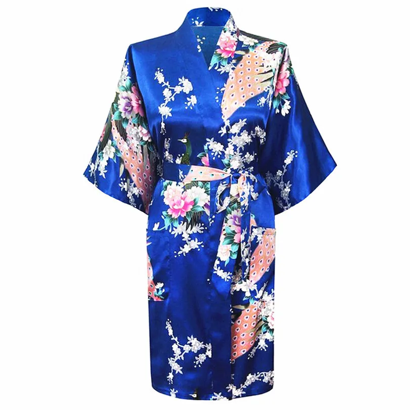 Сексуальное женское свадебное платье для невесты, подружки невесты, серое кимоно, банный халат большого размера, пижама размера XXXL, домашний халат, ночная рубашка с принтом - Цвет: Синий