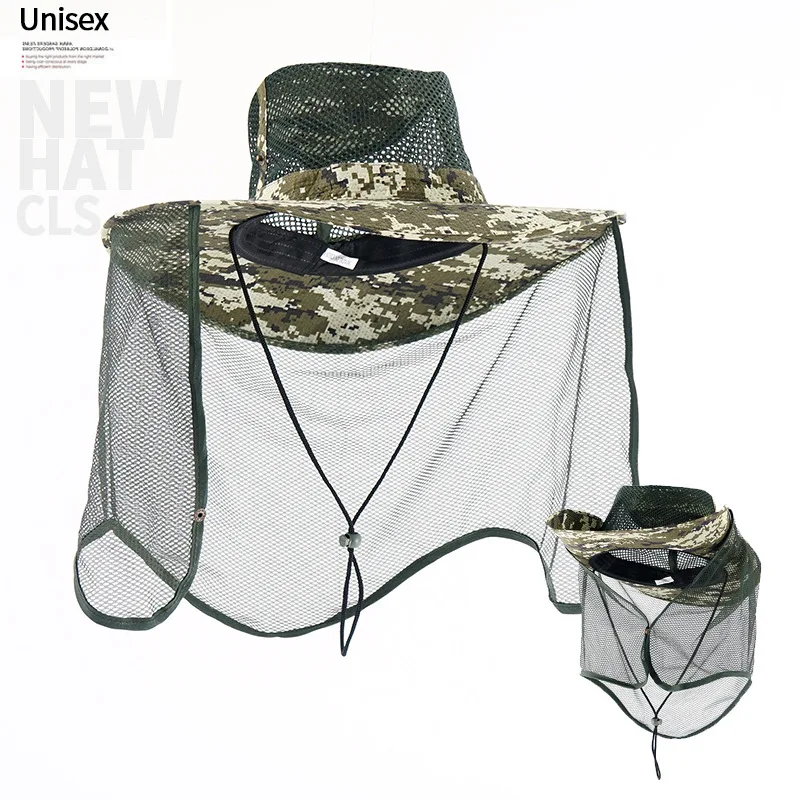 

Camouflage Fishing Hat Mesh Patchwork Breathable Sunscreen Anti-mosquito Cap For Hiking Hunting Camping Equipment
