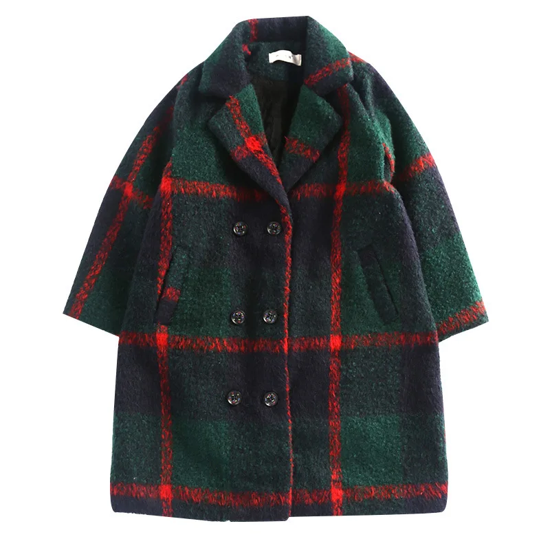 

2019 Fashion Girls Woolen New Baby Girls Outerwear Princess Grid Kids Winter Long Coat Baby Thickening Warm Blazer Wool Blends