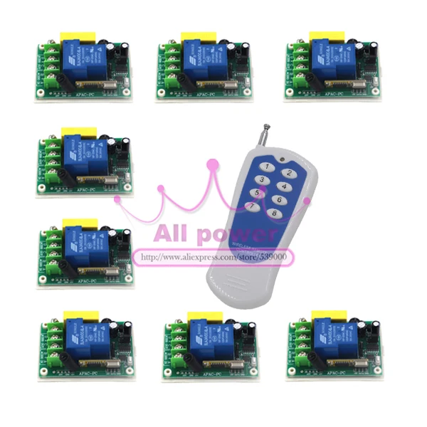 220V 30A 1CH RF Wireless Remote Control Power Switch Receiver 8pcs with