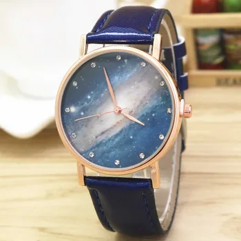 

Starry Sky Outer Space Unisex Wristwatch Little Stars Luxury Casual Quartz Blue Leather Women Watch Creative Planet Lady Watches