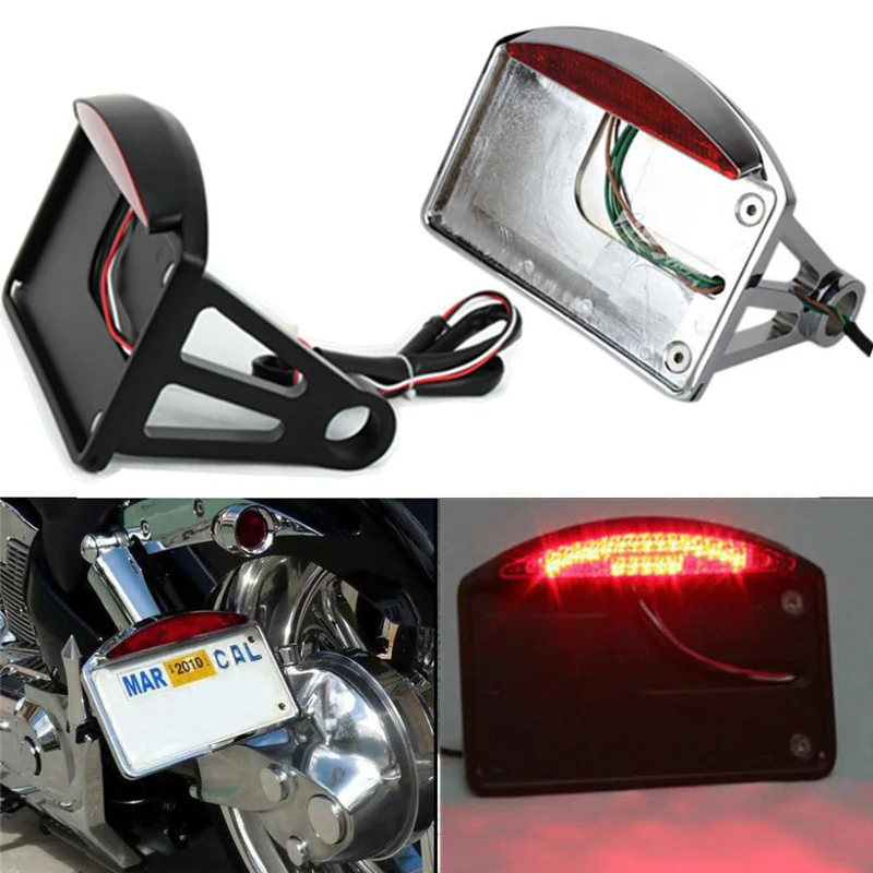  Motorcycle License Plate LED Tail Light Horizontal Side Mount Bracket Holder For Harley Softail Bob - 4000166352758