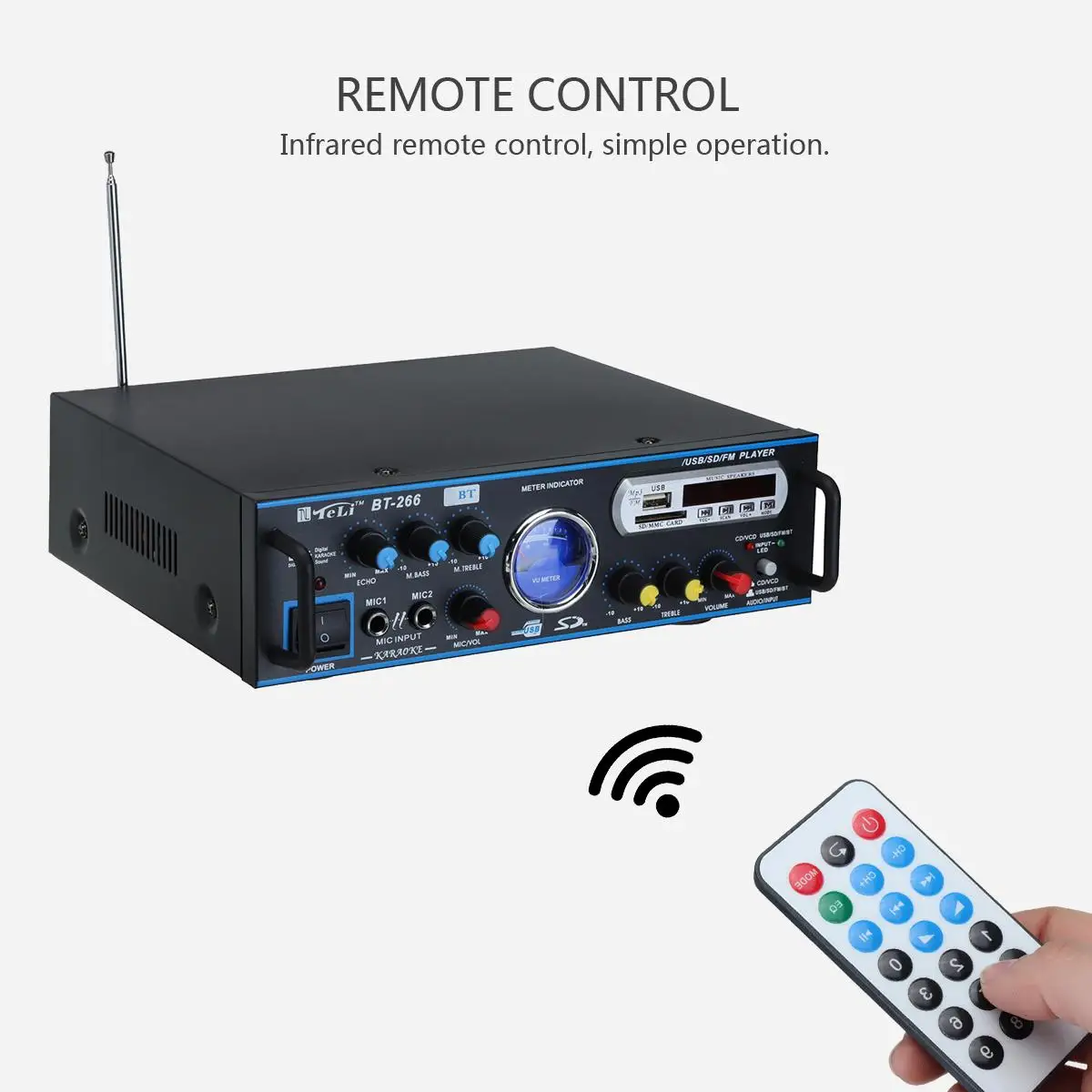 

CLAITE AC 220V DC 12V Remote Control Audio Power Amplifier Theater Amplifiers Audio LCD Display Support FM USB bluetooth