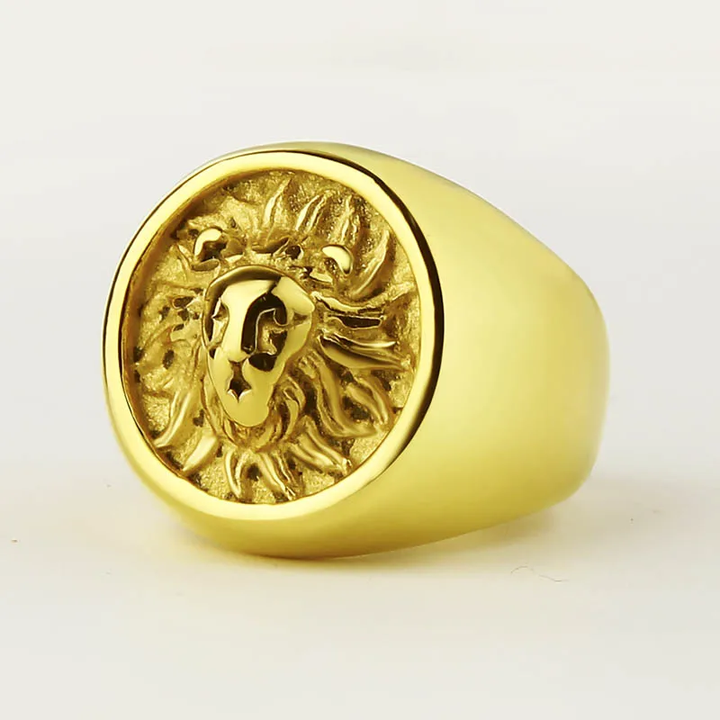 Мужское панк Золотое кольцо со львом 316L из нержавеющей стали байкерские круглые кольца с животными для мужчин одноцветные кольца ювелирные изделия Высокое качество ювелирные изделия размер США