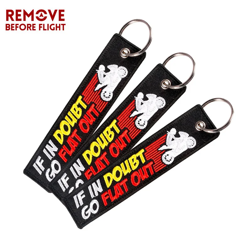 

3PCS IF IN DOUBT GO FlLAT OUT Embroidery Letter Motorcycles Key Chain Fobs OEM ATV Car Keyring Gifts Tag