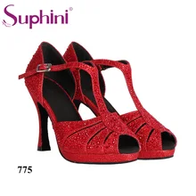 Suphini/Новинка; обувь для социальных танцев на платформе; обувь для банкета; обувь для танцев с красными блестками; обувь для танцев с кристаллами;