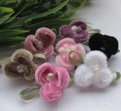 

30pcs velvet ribbon Flower appliques wedding doll lots mix Upick