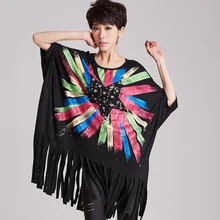 Настоящая съемка, летняя новая женская футболка с принтом, размер метр, 200 см, мм, кисточка, приливная, короткий рукав, женская футболка