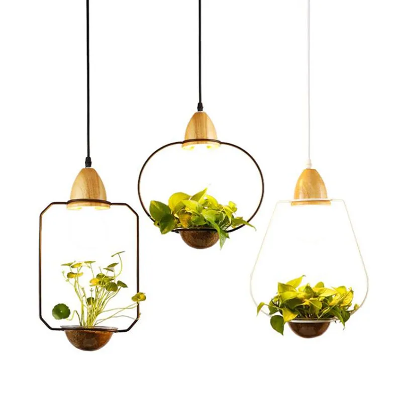  Modern Minimalist Creative Design Iron wooden garden pendant light Diy Plants Entrance Bar Bedside  - 32822229764