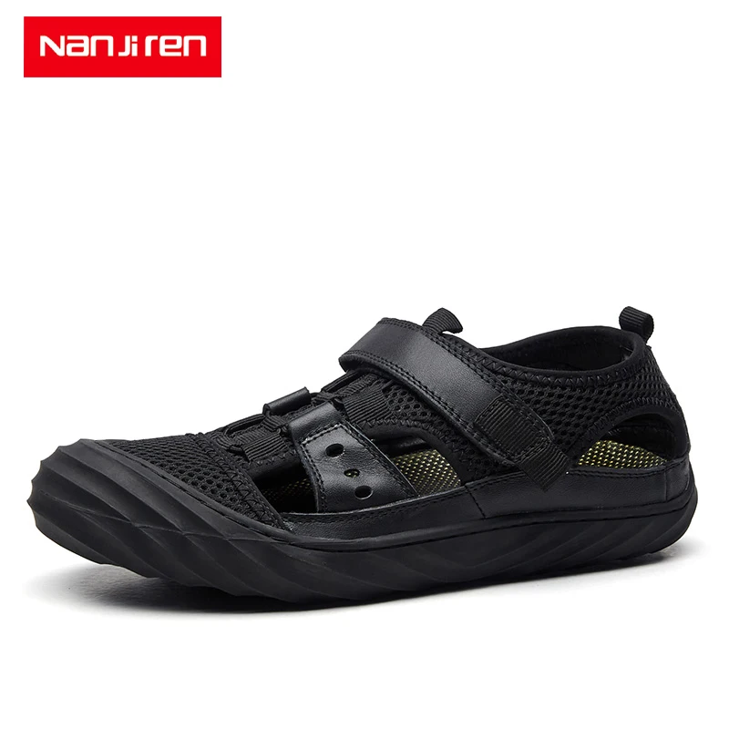 

Nanjiren Men's Shoes Summer Sandals Fashion Male Leather Sandals Men Genuine Leather Sandals Summer Beach Leather Shoes
