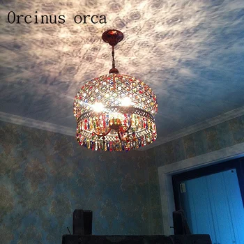 

Bohemia color retro crystal chandelier iron creative round chandelier bedroom restaurant Mediterranean lights Postage free