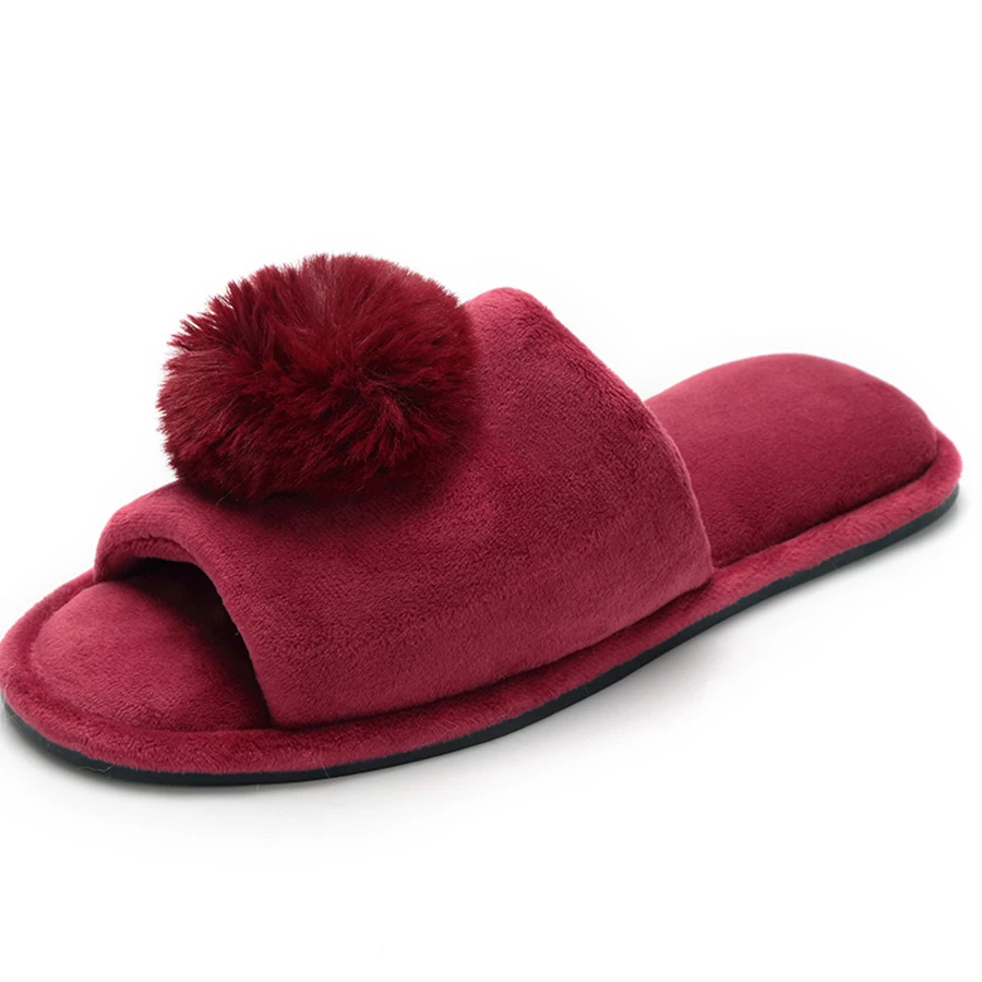 Winter Warm Soft Plush Faux Rabbit Fur Ball Slippers Short Plush