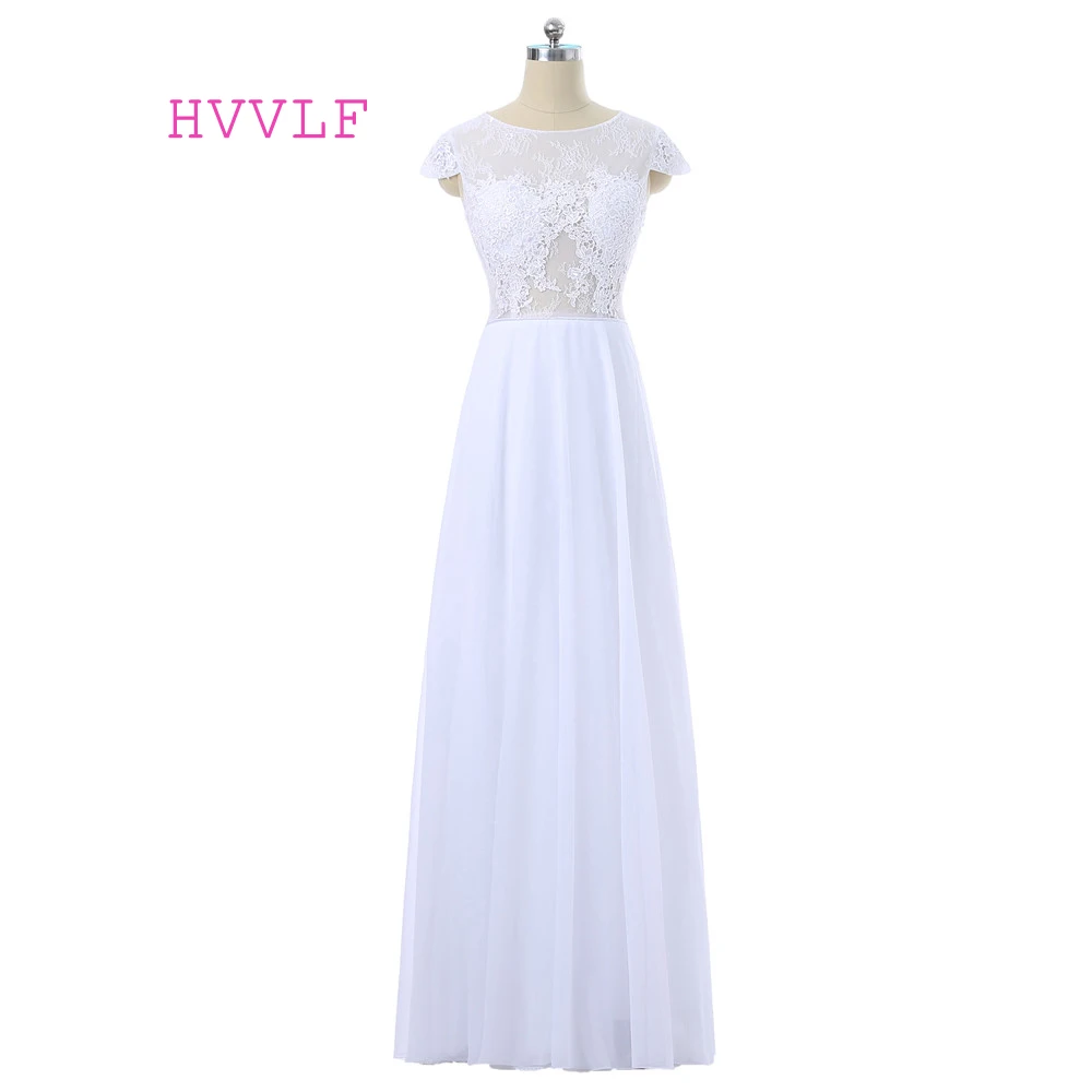 

Beach Vestido De Noiva Wedding Dresses A-line Cap Sleeves Chiffon Lace See Through Cheap Boho Wedding Gown Bridal Dresses