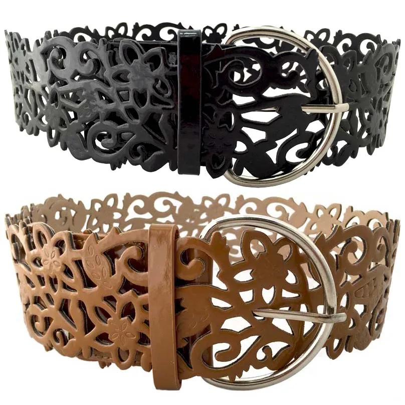 

All-match cutout pin buckle wide belt women's wide cummerbund fashion flower decoration strap