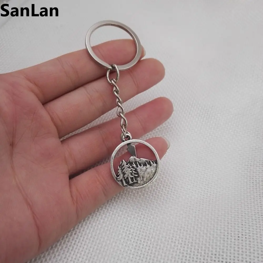 

10pcs new style women and men Fashion Style pine tree in the mountain keychain christmas gift for nature lover SanLan