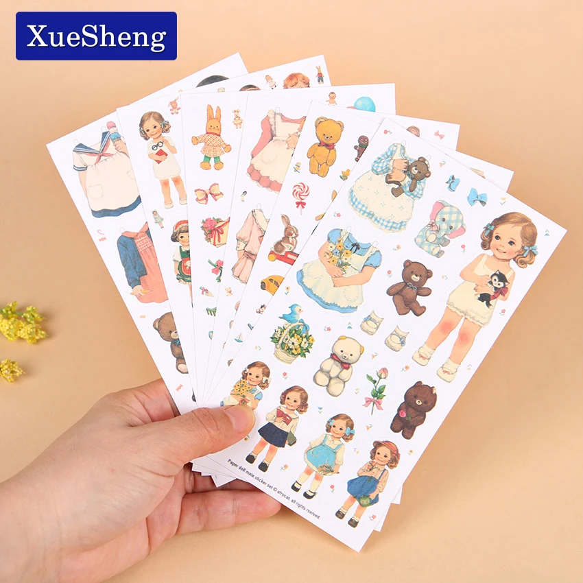 6 PCS/Pack New Cute Creative Stickers Paper Girl Combination Paper Doll Mate Diary Notebook Label Stationery Sticker