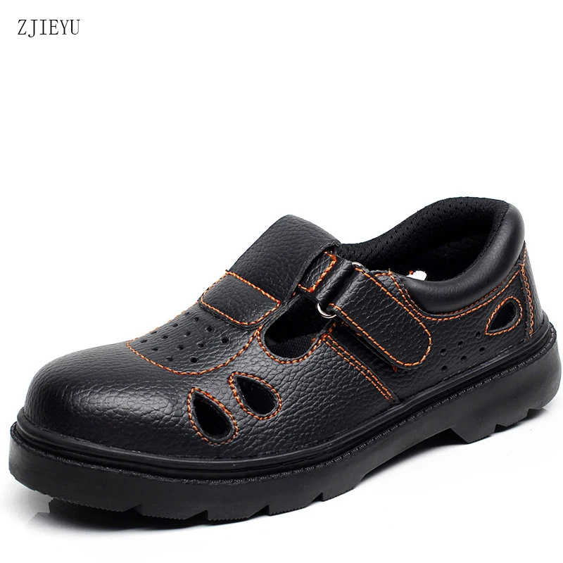 Respirável Couro Calçado Sapatos Botas Homens Bot Verão Leve Borracha Dos Sola Preto Aço Segurança cinza Trabalho Com Biqueira De Preto qawqRx7Z